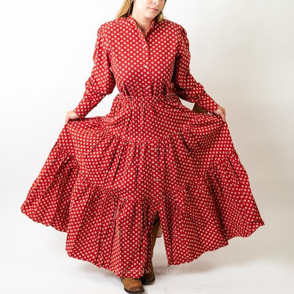 Vintage 70s Western Cowgirl Rodeo Prairie Skirt & Top Set Dress - M